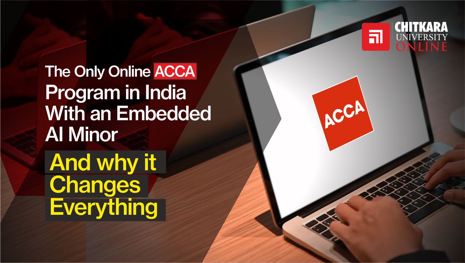 Accounting with AI, Online MBA ACCA India program on laptop screen at ChitkaraU Online